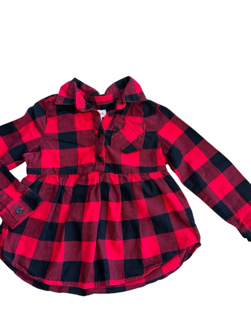 Cat & Jack Red and Black Buffalo Plaid Button-Up Peplum Tunic Top Girl Size 3T